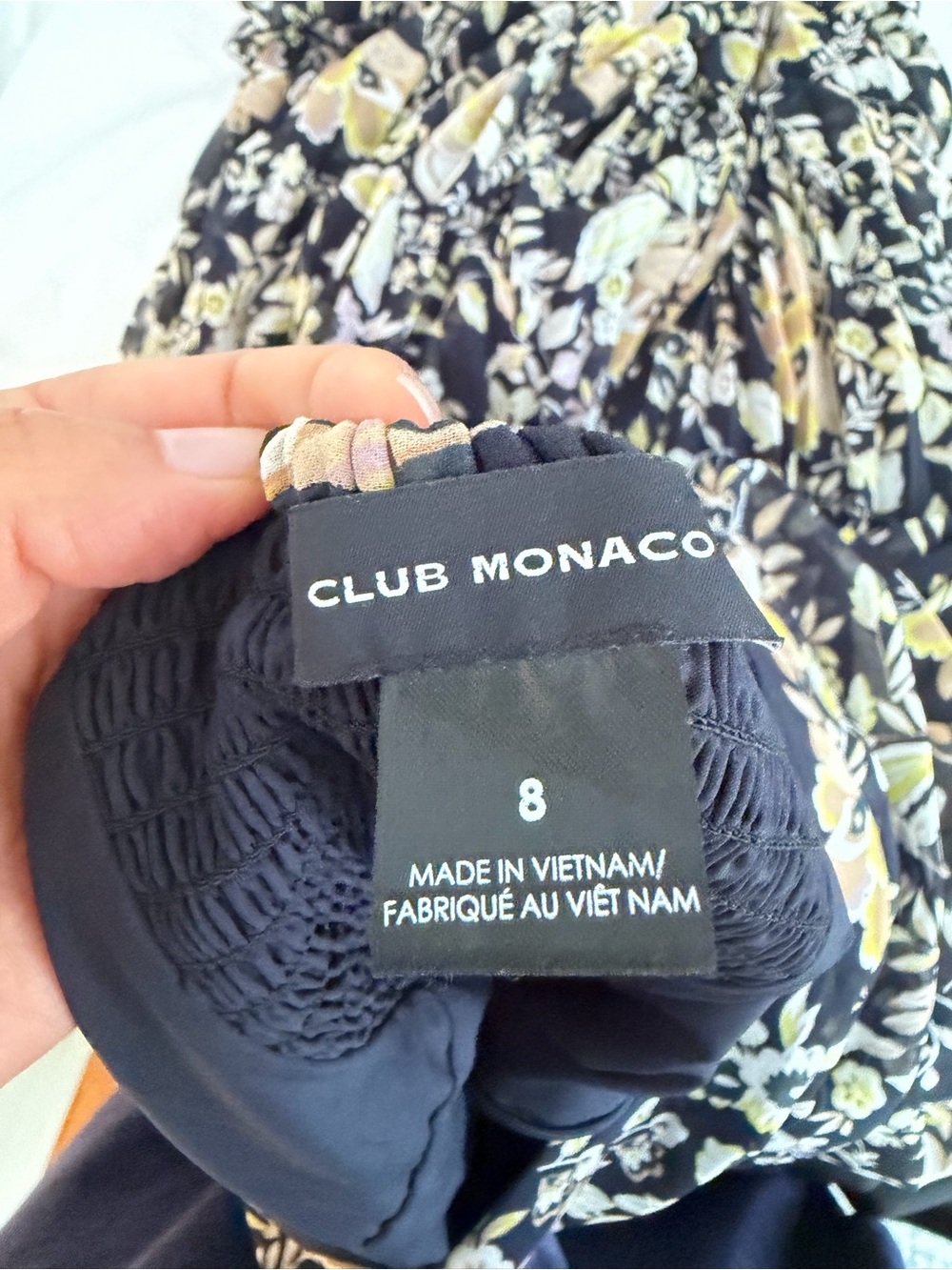 Club Monaco Navy Floral Midi Dress with Yellow and Cream Accents - Picture 4 of 4